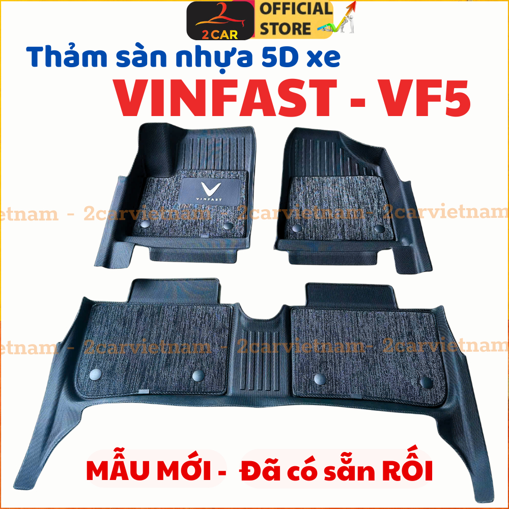 Thảm lót sàn NHỰA 5D kèm RỐI SẴN xe VINFAST VF5 Hàng Nhựa đúc nguyên khối TRÀN VIỀN TPE đẹp, bền, không thấm nước