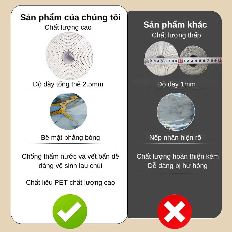 Giấy Dán Tường Phòng Ngủ Miếng Dán Tường Cuộn Xốp PVC Vân Đá Chống Thấm Nước Phủ Bóng Tự Dính