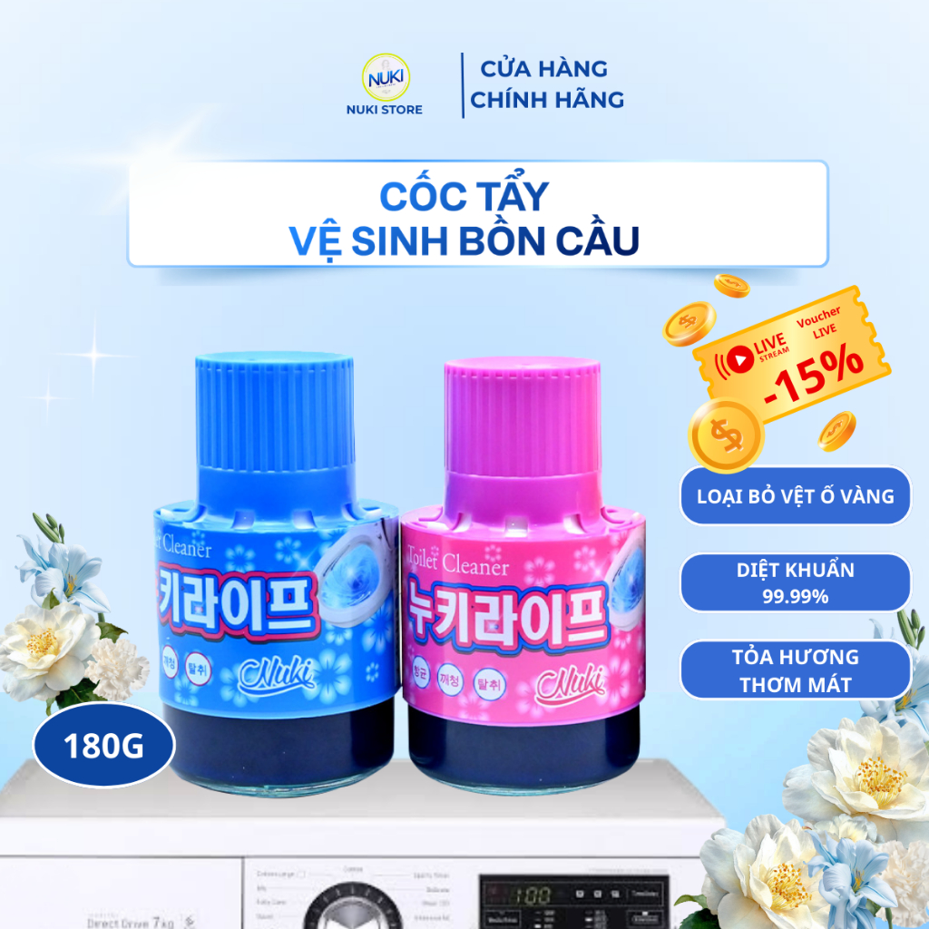 Cốc Tẩy Vệ Sinh Bồn Cầu CN Hàn Quốc Nuki 380g, Công Nghệ Độc Quyền Đánh Bay Vi Khuẩn và chống ố vàng