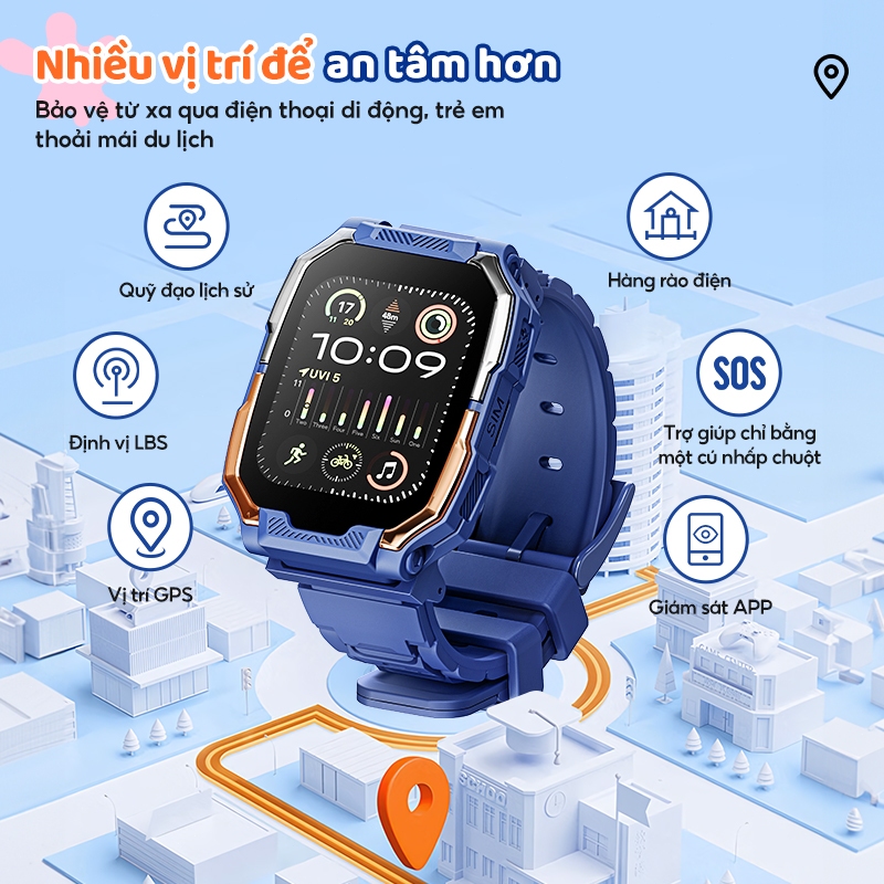 Kiumo【8G/16G】Đồng Hồ Thông Minh Trẻ Em 4G LTE GPS LBS Gọi Video Camera Kép Màn Hình IPS Cảm Ứng