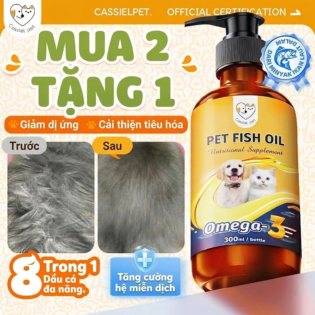Cassiel Pet Cá Fish Oil Bổ Sung Omega 3 Tăng Sức Đề Kháng Giảm Rụng & Mượt Lông Mèo Cho Chó