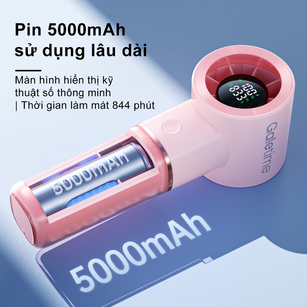 Galetime Quạt tay mini USB LED, màn hình AI, hẹn giờ thông minh, pin 5000mAh siêu bền cho du lịch ngoài trời, giá rẻ