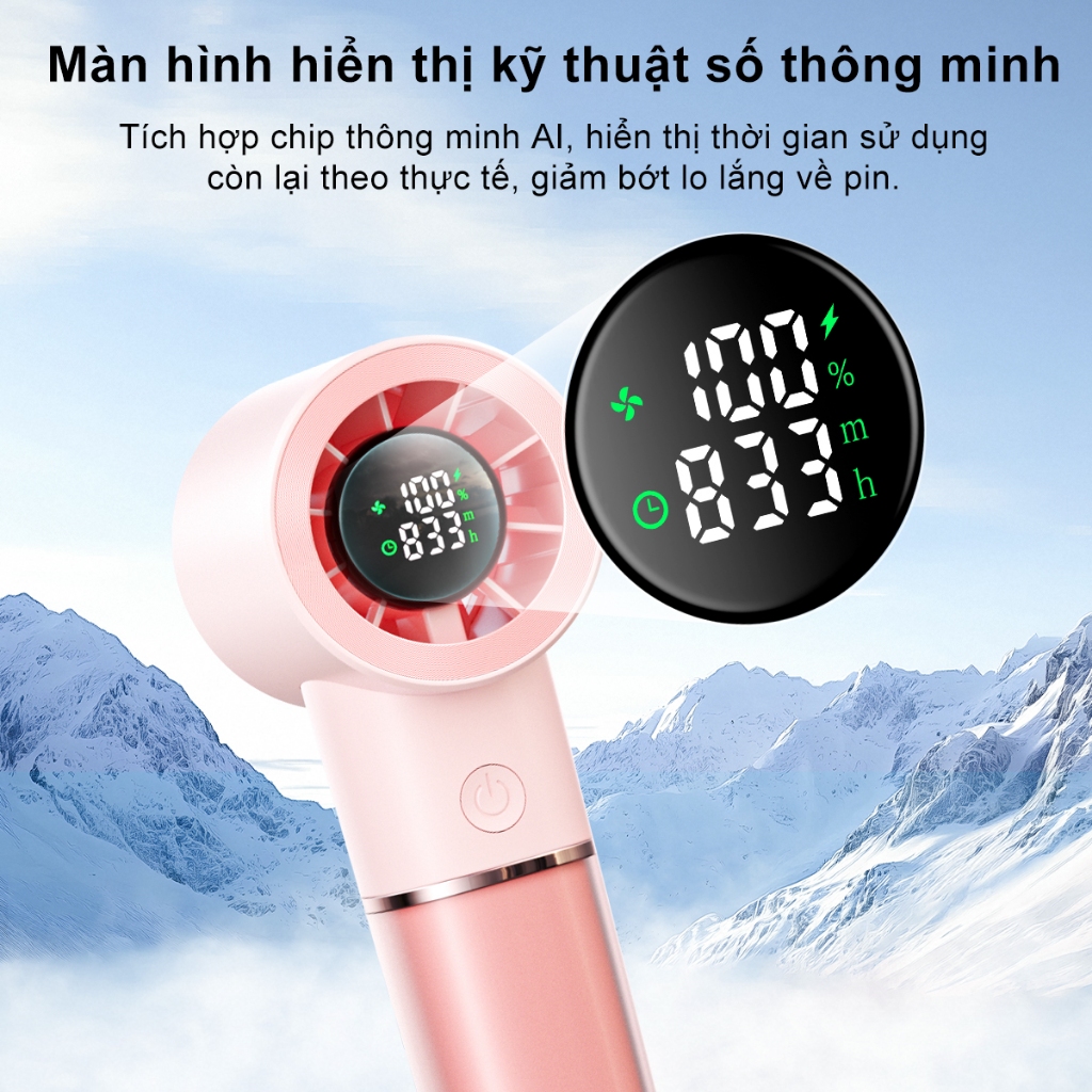 Galetime Quạt tay mini USB LED, màn hình AI, hẹn giờ thông minh, pin 5000mAh siêu bền cho du lịch ngoài trời, giá rẻ