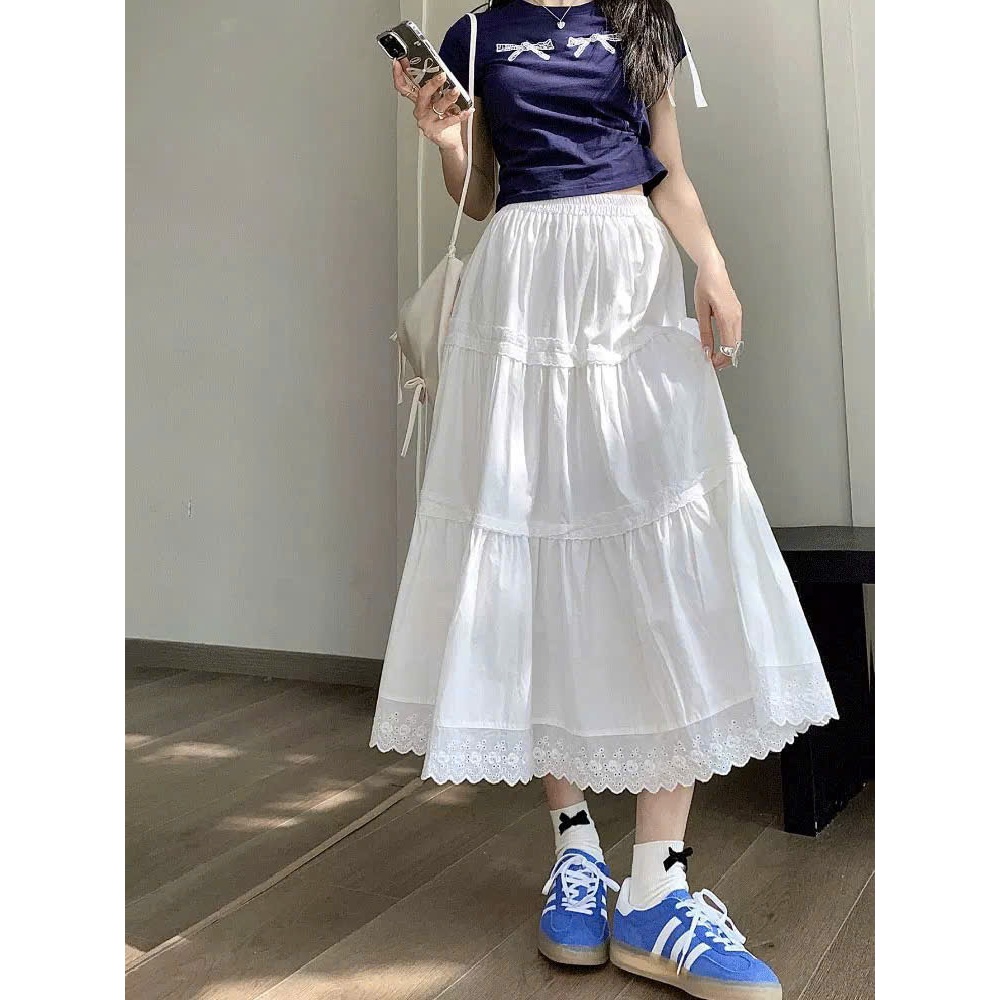 Chân váy maxi 3 tầng phối ren đi biển đi chơi tiểu thư 6218 A095