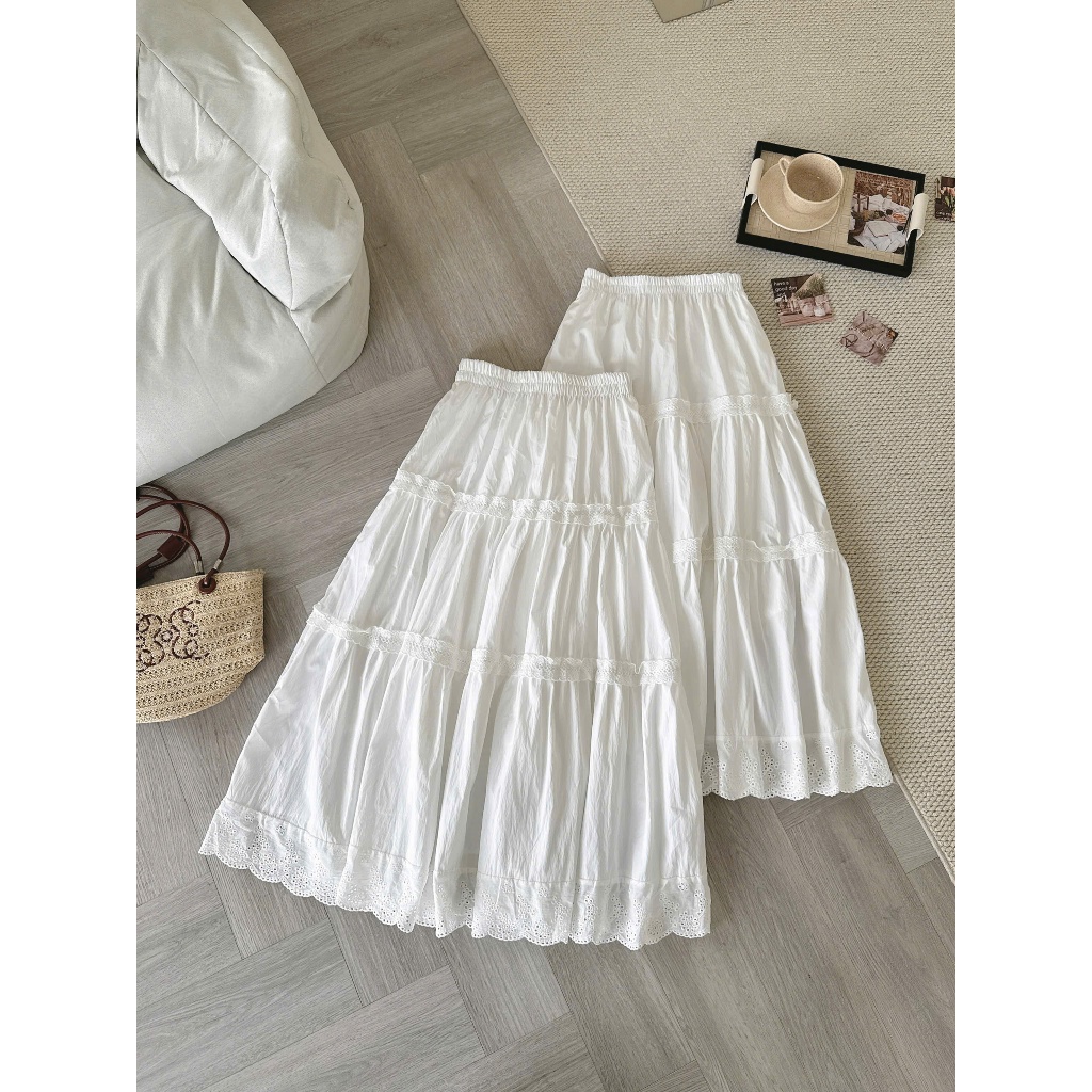 Chân váy maxi 3 tầng phối ren đi biển đi chơi tiểu thư 6218 A095