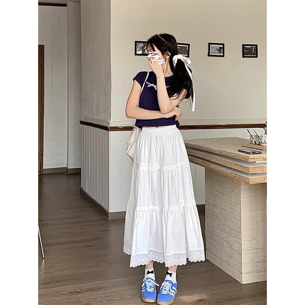 Chân váy maxi 3 tầng phối ren đi biển đi chơi tiểu thư 6218 A095