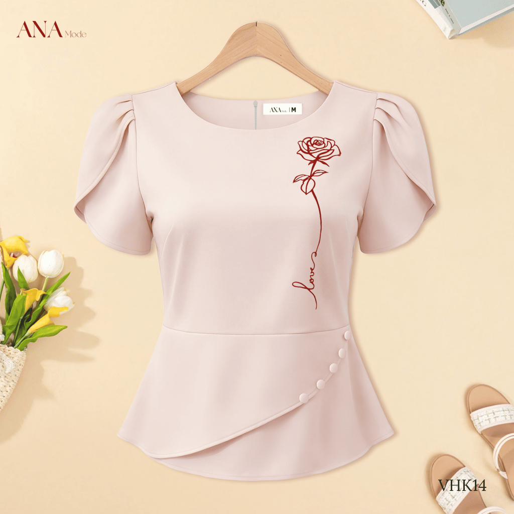 Áo Kiểu Peplum Trung Niên ANA Mode Chất Liệu Cotton Xược Trang Nhã Đi Tiệc Quà Tặng Mẹ AK25VHK14