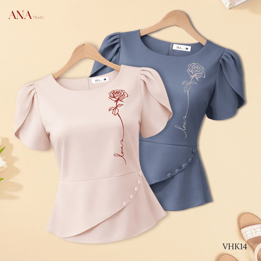 Áo Kiểu Peplum Trung Niên ANA Mode Chất Liệu Cotton Xược Trang Nhã Đi Tiệc Quà Tặng Mẹ AK25VHK14