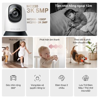 [Mercusys] Camera An NinhTrong Nhà MC230 3K | Siêu Nét, Zoom 13.5, Quay quét 360 độ