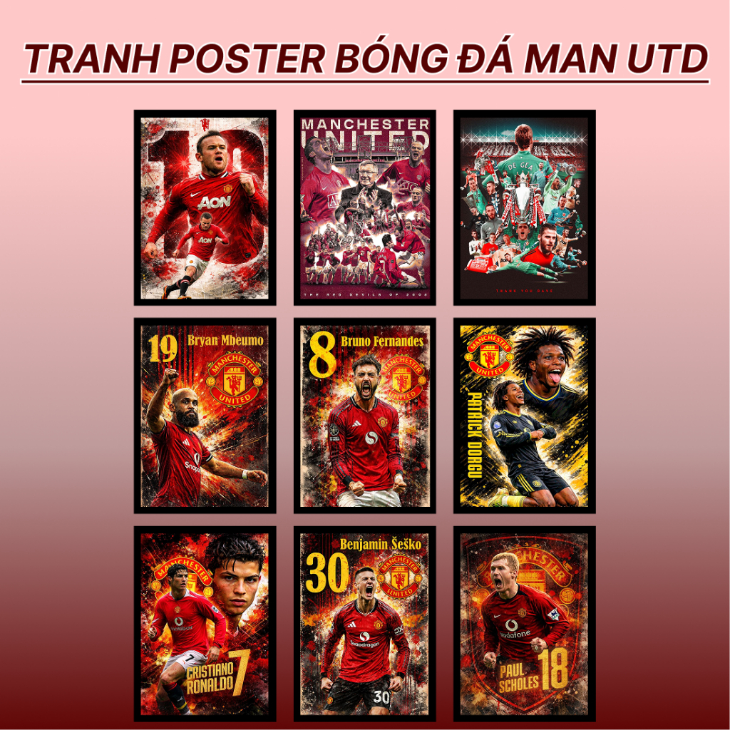 Tranh Manchester United treo tường, để bàn khổ A4-A5 | tranh poster bóng đá | MU