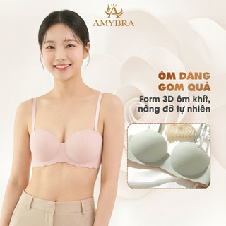 Combo 3 Áo Ngực Su Kẻ Sọc Cúp Ngang Đệm Bàn Tay, Set 3 Áo Lót Nữ Không Gọng Nâng Ngực AMYBRA A5277