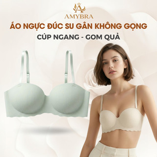 Áo Ngực Su Kẻ Sọc Cup Ngang Đệm Bàn Tay, Áo Lót Nữ Không Gọng Nâng Ngực AMYBRA A5277