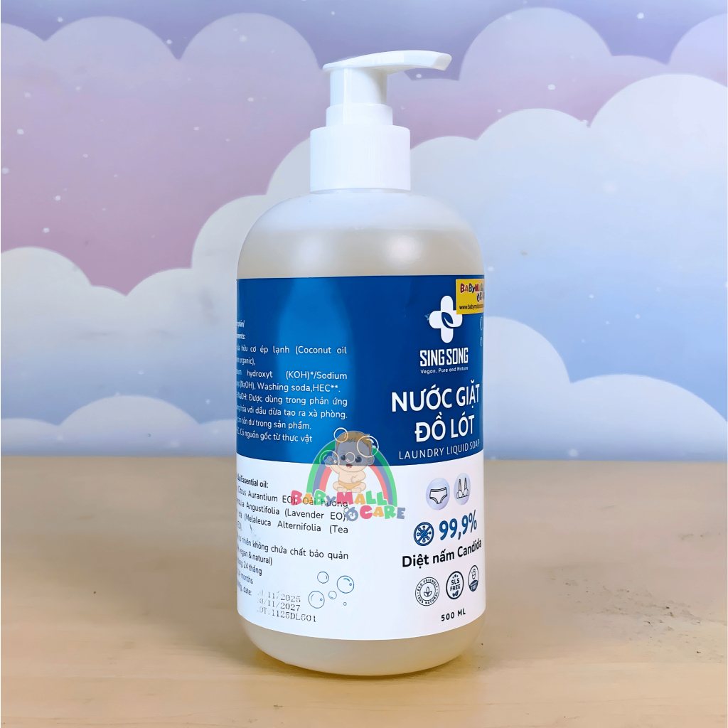 Nước Giặt Đồ Lót SingSong Làm Sạch Quần Áo Lót Từ Tinh Dầu Tự Nhiên 500ML Chai | Babymall & Care