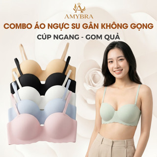 Combo 3 Áo Ngực Su Kẻ Sọc Cúp Ngang Đệm Bàn Tay, Set 3 Áo Lót Nữ Không Gọng Nâng Ngực AMYBRA A5277