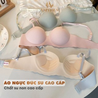 Combo 3 Áo Ngực Su Kẻ Sọc Cúp Ngang Đệm Bàn Tay, Set 3 Áo Lót Nữ Không Gọng Nâng Ngực AMYBRA A5277