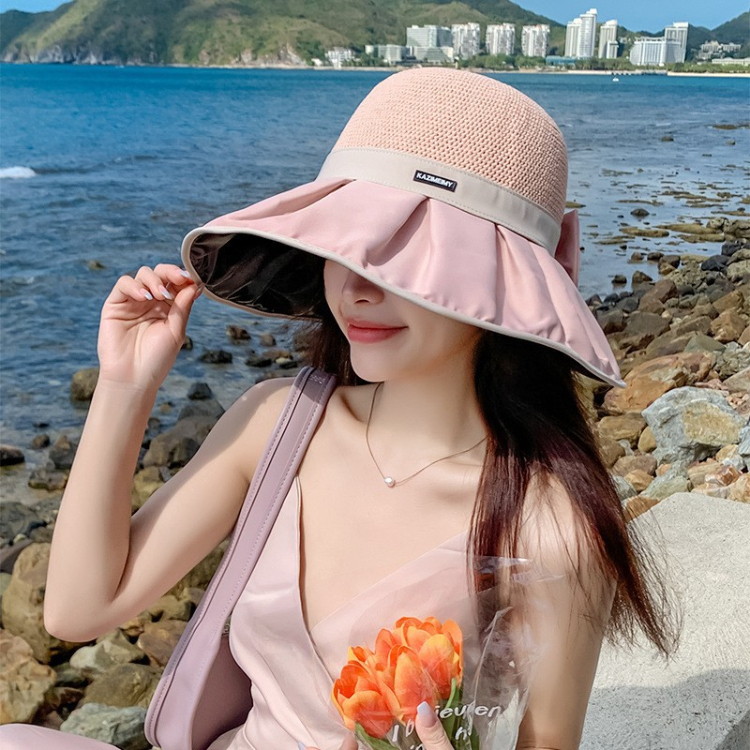 Mũ Chống Nắng Rộng Vành GANA Thắt Nơ Điệu Đà, Chống Tia UV, Nón Trùm Đầu Che Nắng Gấp Gọn Tiện Lợi