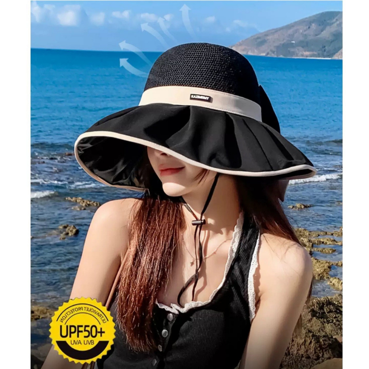 Mũ Chống Nắng Rộng Vành GANA Thắt Nơ Điệu Đà, Chống Tia UV, Nón Trùm Đầu Che Nắng Gấp Gọn Tiện Lợi