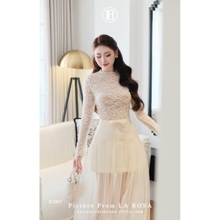 Set Váy Ren Tiểu Thư LA ROSA Áo Ren Hoa Dài Tay Mix Chân Váy Tafta Phối Lưới Dài Tôn Dáng Sang Chảnh S1067