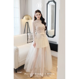 Set Váy Ren Tiểu Thư LA ROSA Áo Ren Hoa Dài Tay Mix Chân Váy Tafta Phối Lưới Dài Tôn Dáng Sang Chảnh S1067