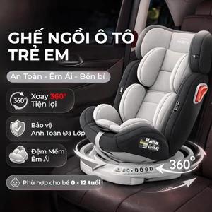 Ghế An Toàn Cho Trẻ Em QM-360A ISOFIX + Xoay 360° Thông Minh + Khoá An Toàn 5 Điểm Phiên Bản Hiện Đại Màu Xám Sang Trọng