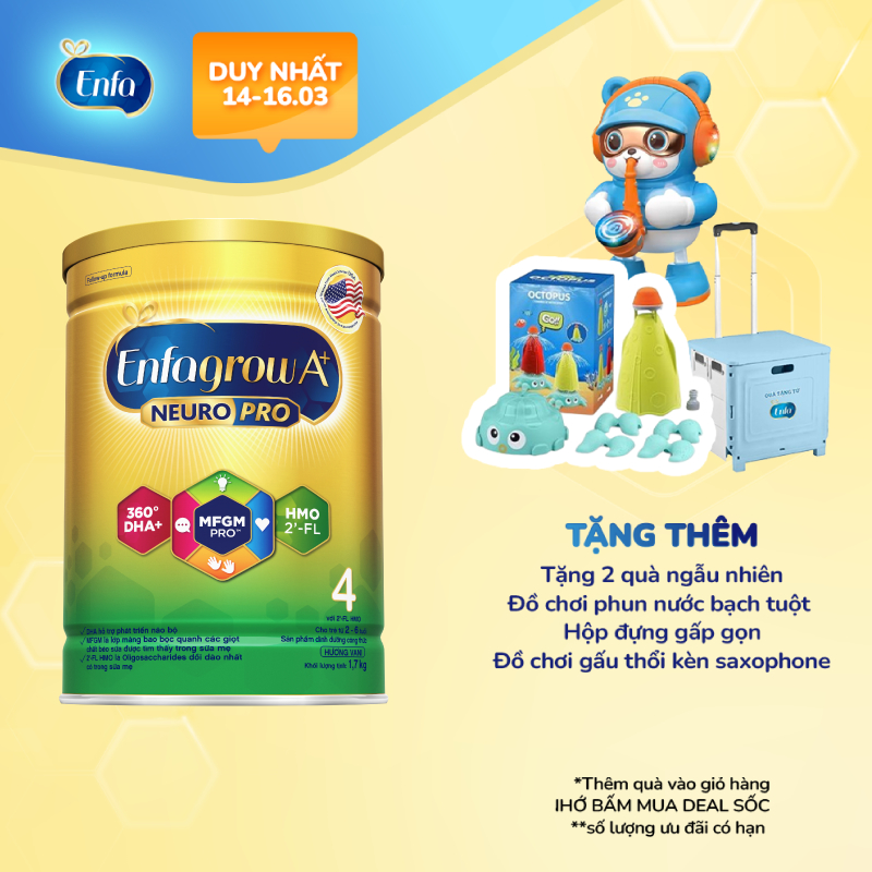 Sữa bột Enfagrow A+ Neuropro 4 1.7kg với DHA giúp phát triển não bộ cho trẻ từ 2–6 tuổi
