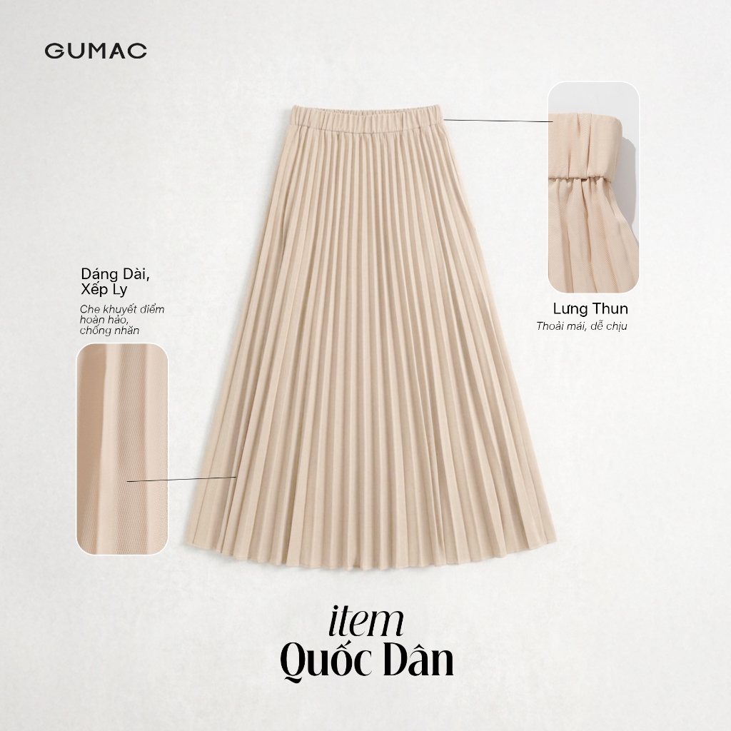 Chân Váy Dập Li GUMAC Kiểu Rẽ Quạt Có Độ Xòe Rũ Tự Nhiên Trẻ Trung Dễ Phối VF12024