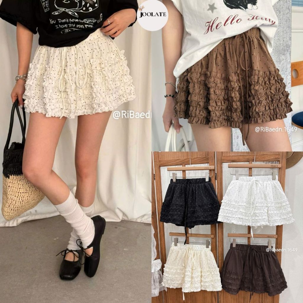 Chân Váy Chấm Bi Joolate Viền Bèo Vintage Dáng Ngắn Có Quần Bảo Hộ – Váy Xếp Ly Ulzzang Nữ Tính Dễ Thương 1649