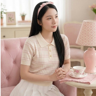 Áo Len Nữ PINK STRIPE KNIT LN02– Dệt Kim Kẻ Ngang Cổ Polo Trẻ Trung GEMINI