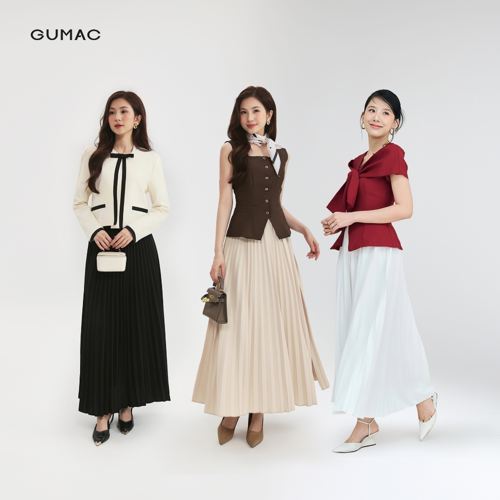 Chân Váy Dập Li GUMAC Kiểu Rẽ Quạt Có Độ Xòe Rũ Tự Nhiên Trẻ Trung Dễ Phối VF12024