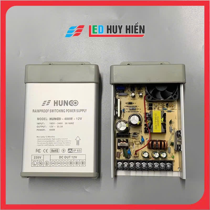 Nguồn 12v 33A, 50A, 67A HUNCO chống nước ngoài trời, nguồn Led 12v 400w ...