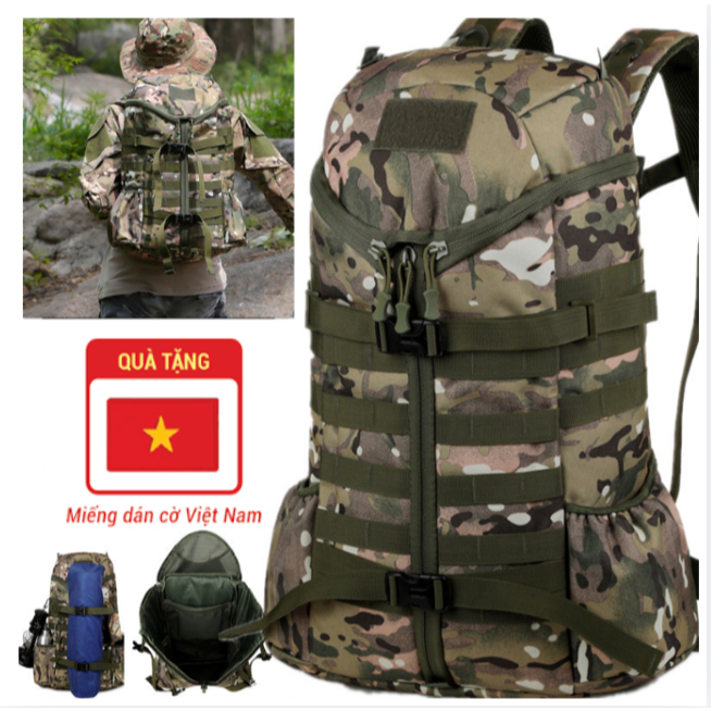 Balo Túi thể thao ngụy trang ngoài trời chiến thuật, đi bộ đường dài, leo núi, ba lô nhẹ, chống thấm nước 55L-65L B87