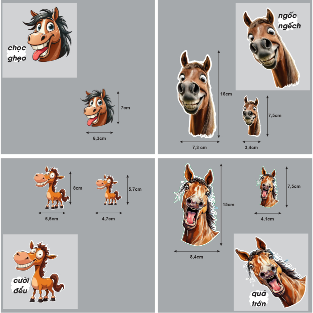 Sticker ngựa meme hài hước – decal ngựa cà khịa lêu lêu – sticker biểu cảm TROLL CÀ KHỊA dán xe máy ô tô chống nước