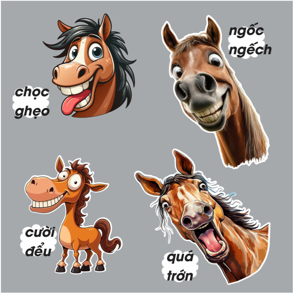 Sticker ngựa meme hài hước – decal ngựa cà khịa lêu lêu – sticker biểu cảm TROLL CÀ KHỊA dán xe máy ô tô chống nước