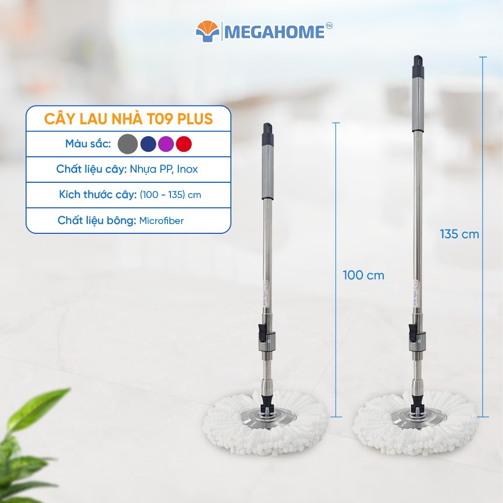 [KHÔNG THÙNG LAU] Cây Lau Nhà Thay Thế Cho Thùng Xoay 360 Inox Tiện Lợi MEGAHOME Phù Hợp Tất Cả Thùng 360