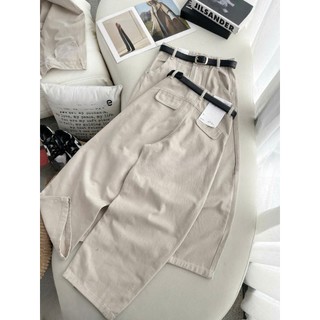 Quần Nữ Lưng Cao Ống Suông chất kaki mềm mịn chiều dài 95cm, Quần nữ ống rộng phối gân
