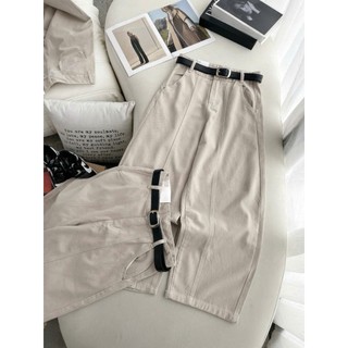 Quần Nữ Lưng Cao Ống Suông chất kaki mềm mịn chiều dài 95cm, Quần nữ ống rộng phối gân