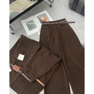 Quần Kaki Nữ Ống Rộng Lưng Cao, Quần Ống Suông Màu Nâu Sôcôla Dài 95cm