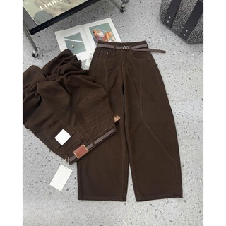 Quần Kaki Nữ Ống Rộng Lưng Cao, Quần Ống Suông Màu Nâu Sôcôla Dài 95cm