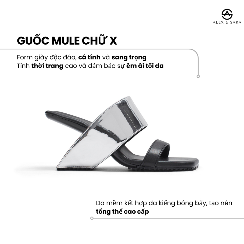 AL27 - Guốc cao gót nữ ALEX & SARA thiết kế dáng chữ x độc quyền kiera mule gót cao 7cm cá tính nổi bật