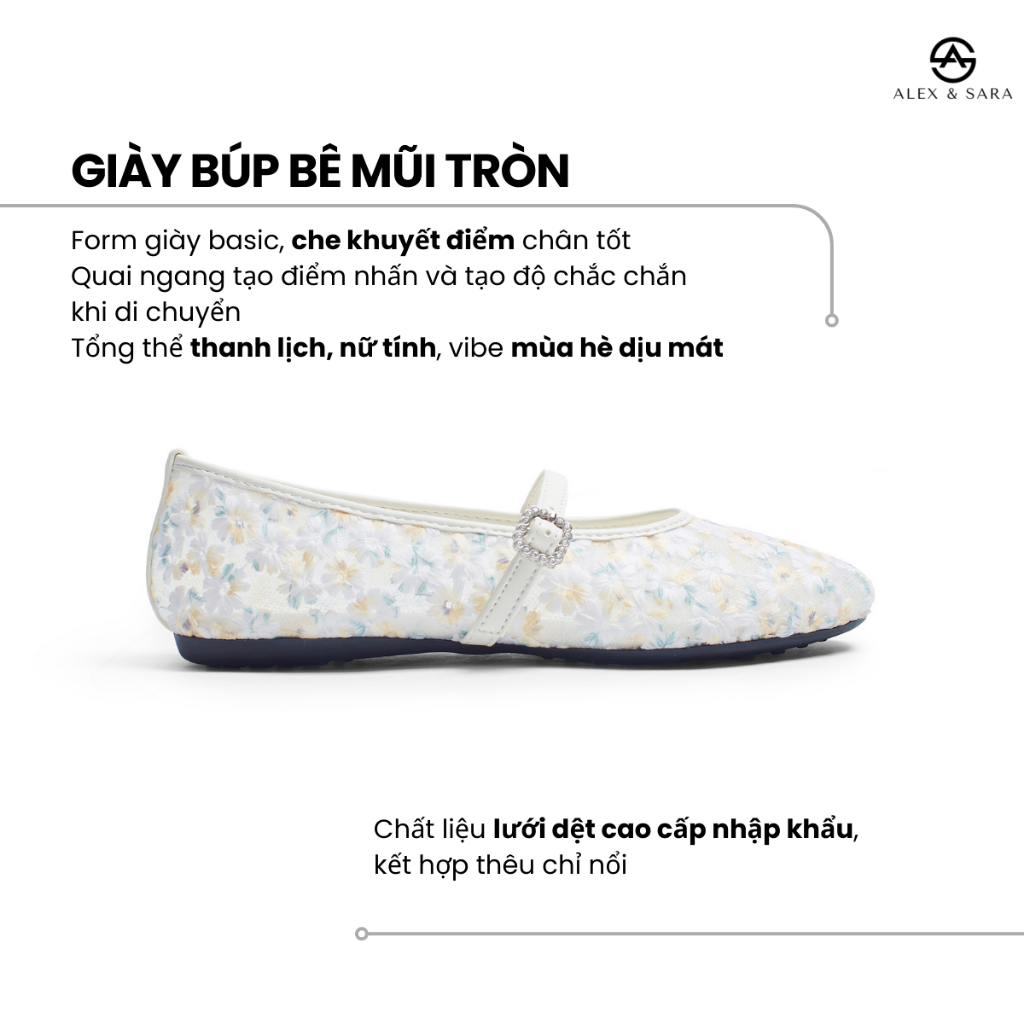 BB07 - Giày búp bê Alex & Sara họa tiết hoa thêu nổi thanh lịch và nữ tính