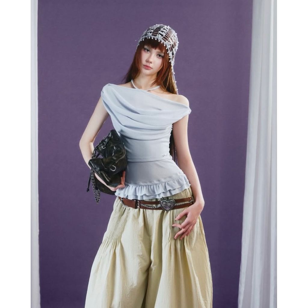 Yuna Top - Remmus | Áo cổ đổ xếp rũ trễ vai hack eo - BST DOLLY HOUSE