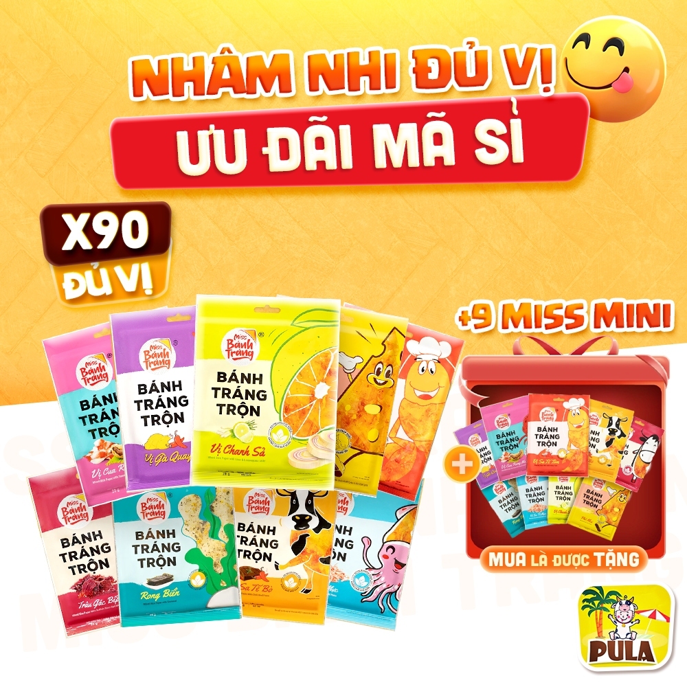Miss Mini 9 vị | Bánh Tráng Miss Mini Tiệm nhà Pula | Bánh Tráng Trộn Gói 20-23 Gram Đủ Vị | Ngon Dễ Nghiện