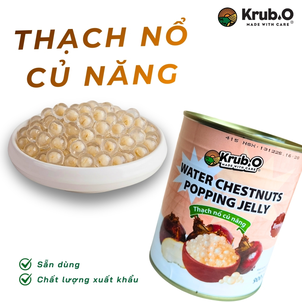[SẴN DÙNG] Thạch Nổ Củ Năng Krub.O – topping đồ huống hot trend chất lượng cao, lon 900gram