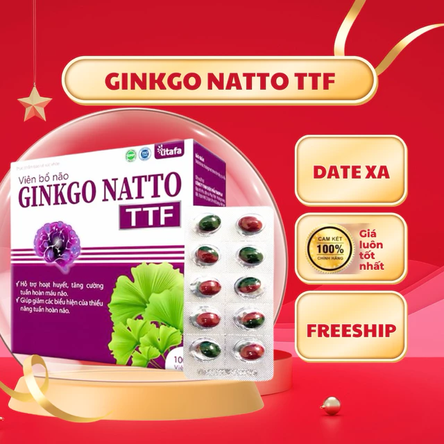 VIÊN BỔ NÃO GINKGO NATTO TTF - Hộp 100v - Tăng tuần hoàn não, giảm đau đầu, chóng mặt, tê bì chân tay, ăn ngon, ngủ ngon