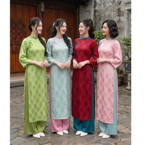 Áo Dài Cách Tân Dáng Suông Tay Lỡ Lụa Gấm Hoa Chìm Cao Cấp hanh Lịch, Mặc Lễ Tết, Đi Chùa, Chụp Ảnh T1502G