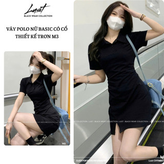 Váy polo nữ thời trang LUST màu đen có cổ thiết kế đẹp trơn cơ bản ôm body - M3