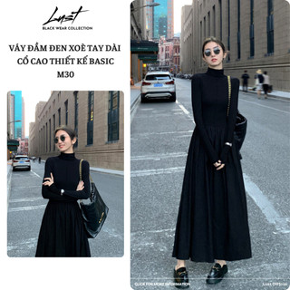 Váy đầm đen xoè tay dài cao cấp LUST chất liệu dày dặn thiết kế đẹp - M30