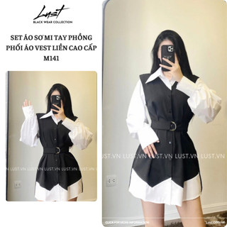 Set áo sơ mi tay phồng phối áo vest liền cao cấp LUST chất liệu dày dặn thiết kế đẹp - M141