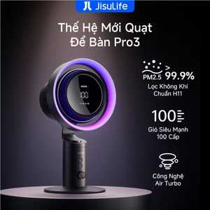 Quạt bàn JisuLife Pro 3 lọc khí pin 10000mAh pin bền gió mạnh 100 cấp gió xoay đầu, đèn RGB dùng văn phòng phòng ngủ