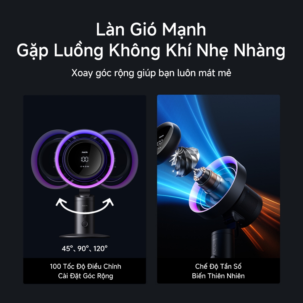 Quạt bàn JisuLife Pro 3 lọc khí pin 10000mAh pin bền gió mạnh 100 cấp gió xoay đầu, đèn RGB dùng văn phòng phòng ngủ